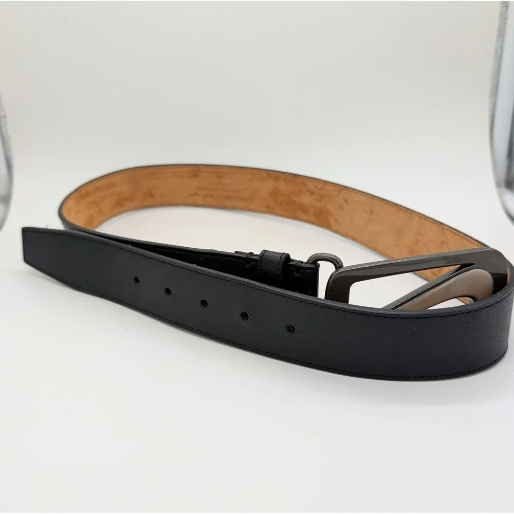 Nike Golf Grip Tech Belt Black Genuine Leather Big Swoosh Metal Buckle Mens 34